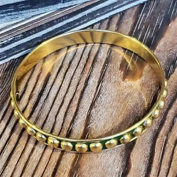 India Raw Brass Dotted Enamel Bracelet Green - Picture 3 of 5